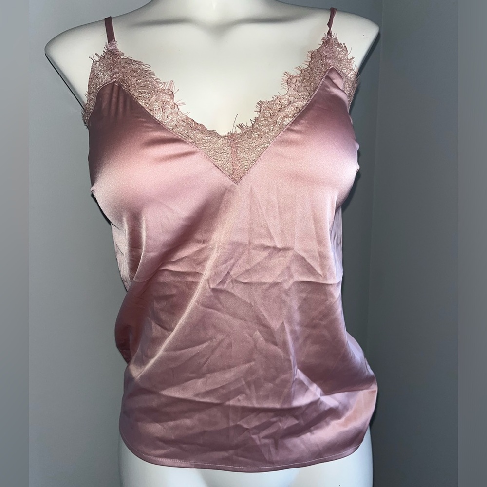 NA-KD Dusty Pink Plain Lace Singlet Spaghetti Strap Top